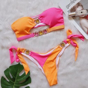 Cameo Push Up Bikini Set Female Bandeau Swimsuit for women 2 pieces Rhinestone Bikini Women Swimwear Brazilian Bathing Suit